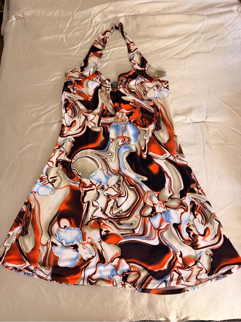 Versace Swirl-Print Halter Mini Dress in Orange, Black and Cream